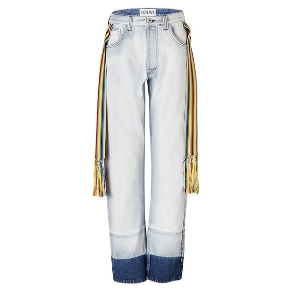 Loewe Women's Straight Leg Cotton Jeans in Light Blue with Rainbow accent